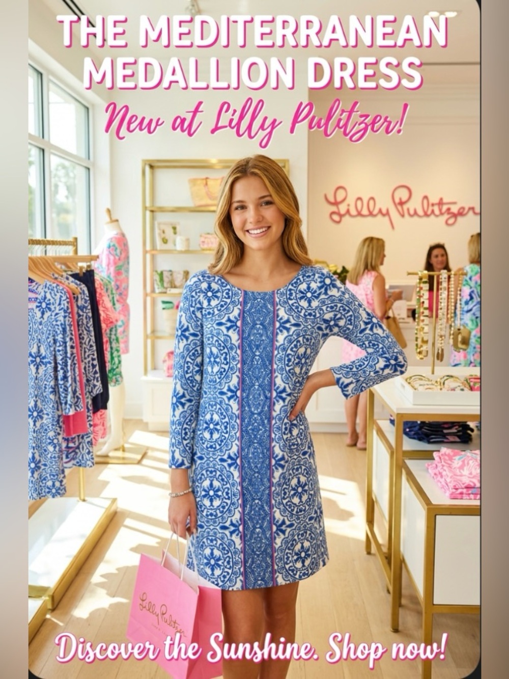 Lilly Pulitzer Blue and White Mediterranean Medallion Shift Dress ~ Large